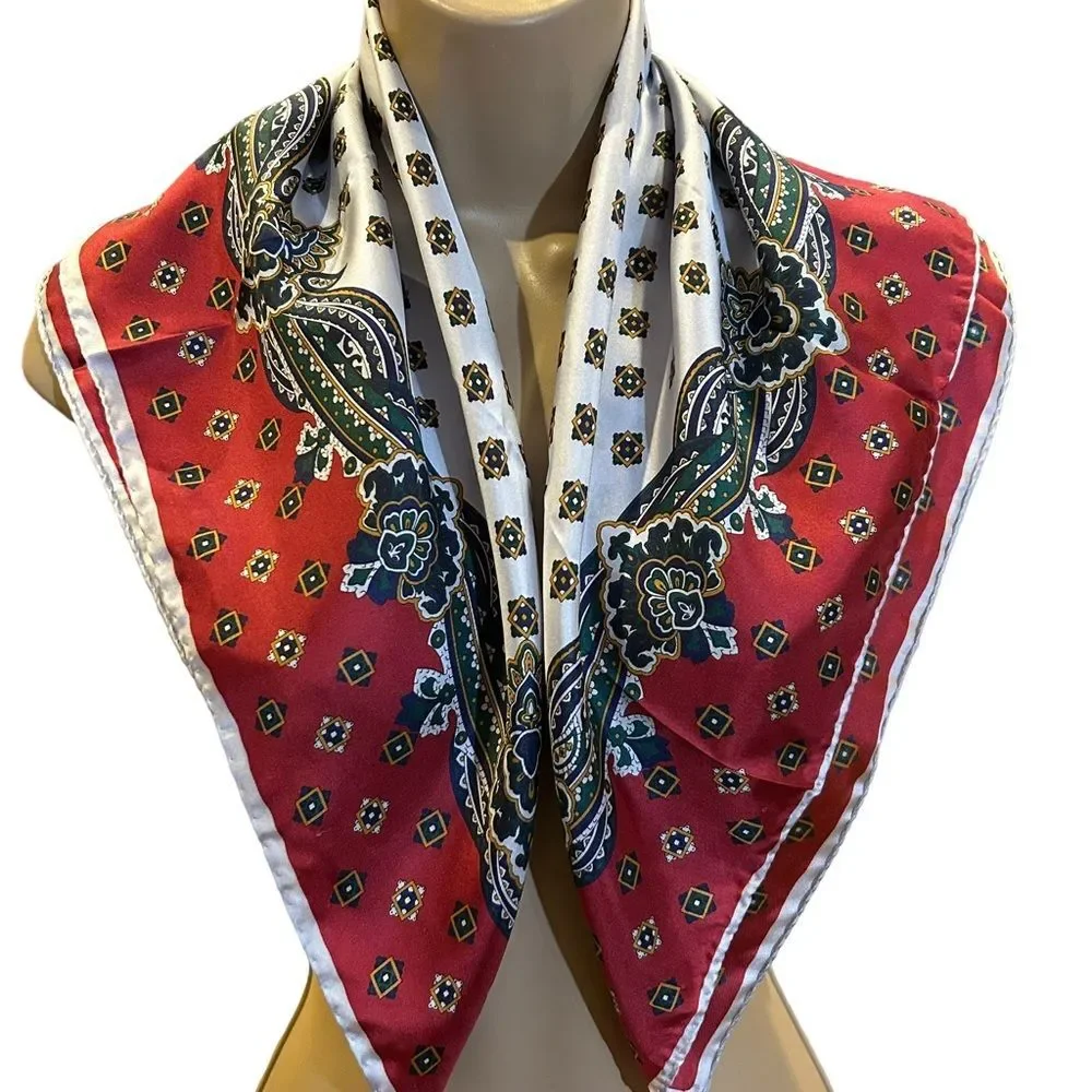 100% Silk Red &‎ Navy Royal Scarf